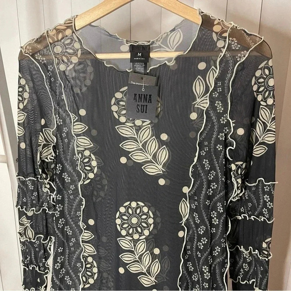 Anna Sui x Free People - Black Floral Mesh Dress - Size M, New With Tags - Picture 2 of 8